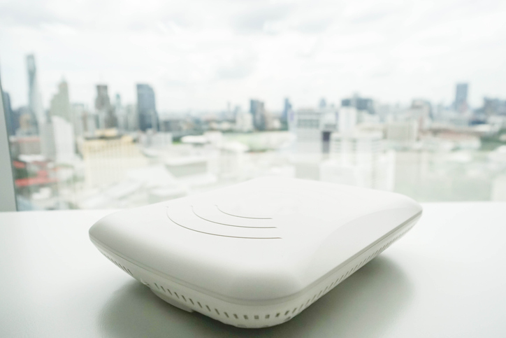 isolated access point on the office desk with city view